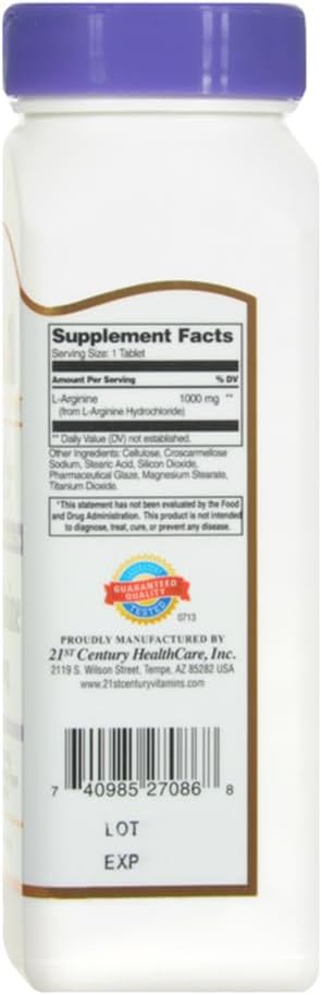 21st Century L-Arginine 1000mg, Maximum Strength 100 Tablets