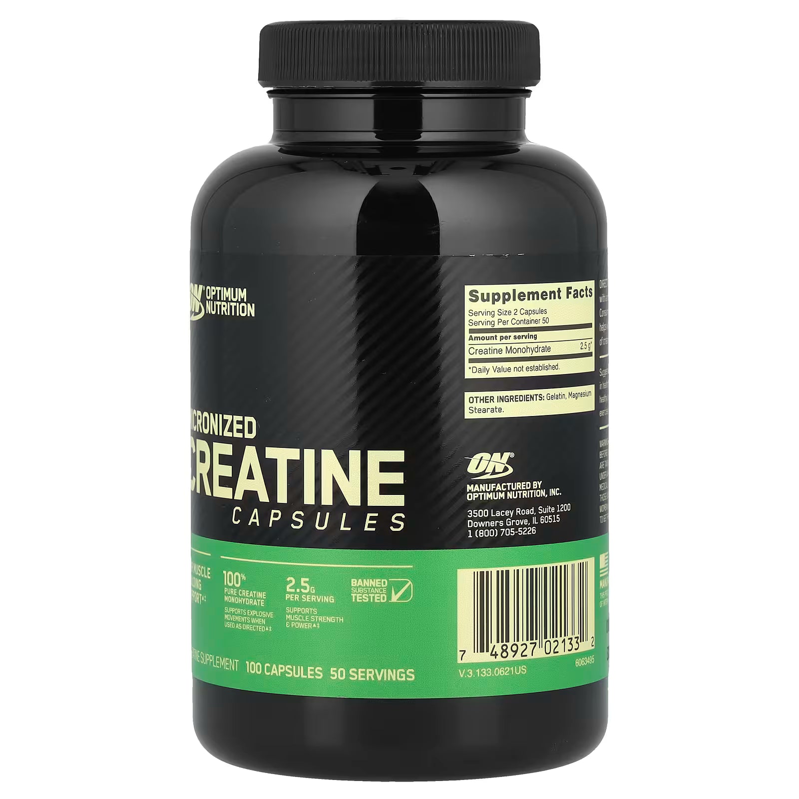 Optimum Nutrition, Micronized Creatine Capsules, 100 Capsules (1.25 g per Capsule )