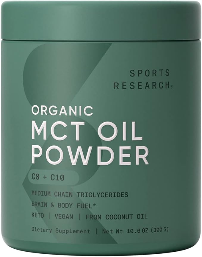 Sports Research Organic MCT Oil - Keto & Vegan MCTs C8, C10, C12 from Coconuts - Fatty Acid Brain & Body Fuel, Non-GMO & Gluten Free - Flavorless Oil, Perfect in Coffee, Tea & Protein Shakes - 32 oz