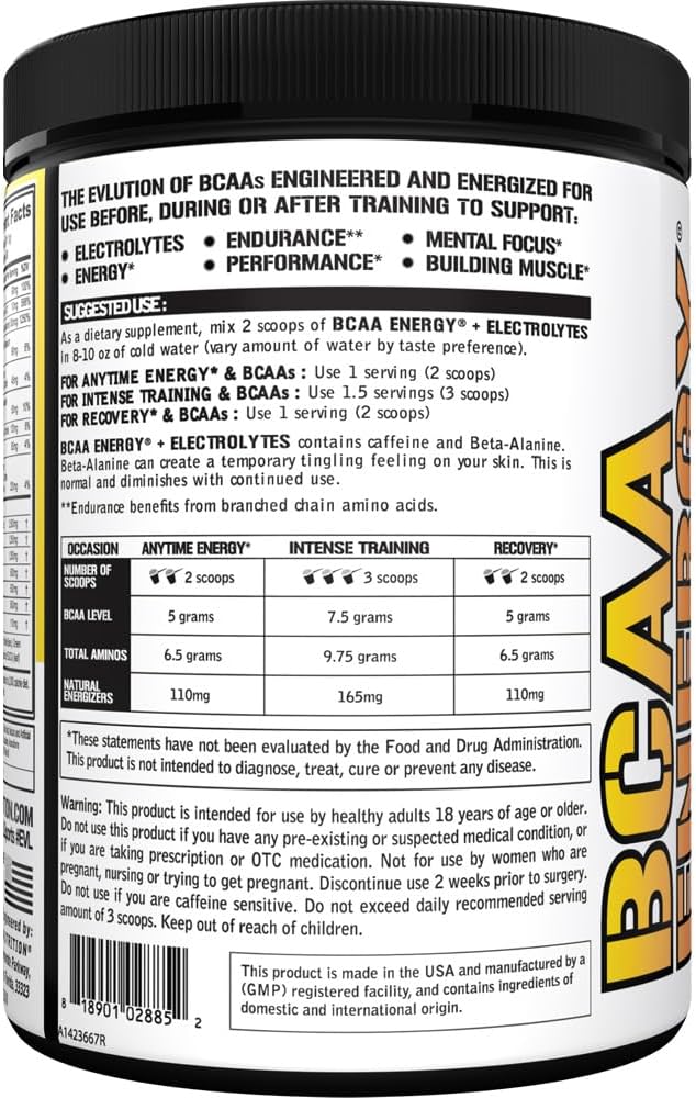 EVL BCAAs Amino Acids Powder - BCAA Energy Pre Workout Powder for Muscle Recovery Lean Growth and Endurance - Rehydrating Post Workout Recovery Drink with 6 Key Electrolytes - Orange Mango