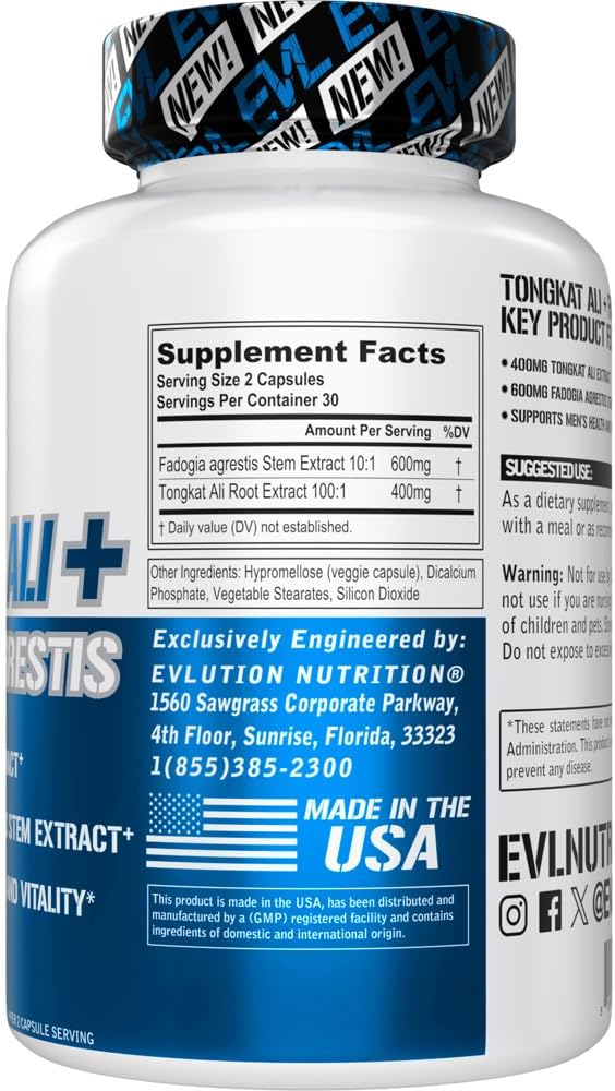 Nutrition Tongkat Ali + Fadogia Agrestis - Men’s Health + Vitality Support - 400mg Tongkat Ali + 600mg Fadogia Agrestis Stem Extract - Workout Supplement - Vegetarian Capsules - 30 Servings