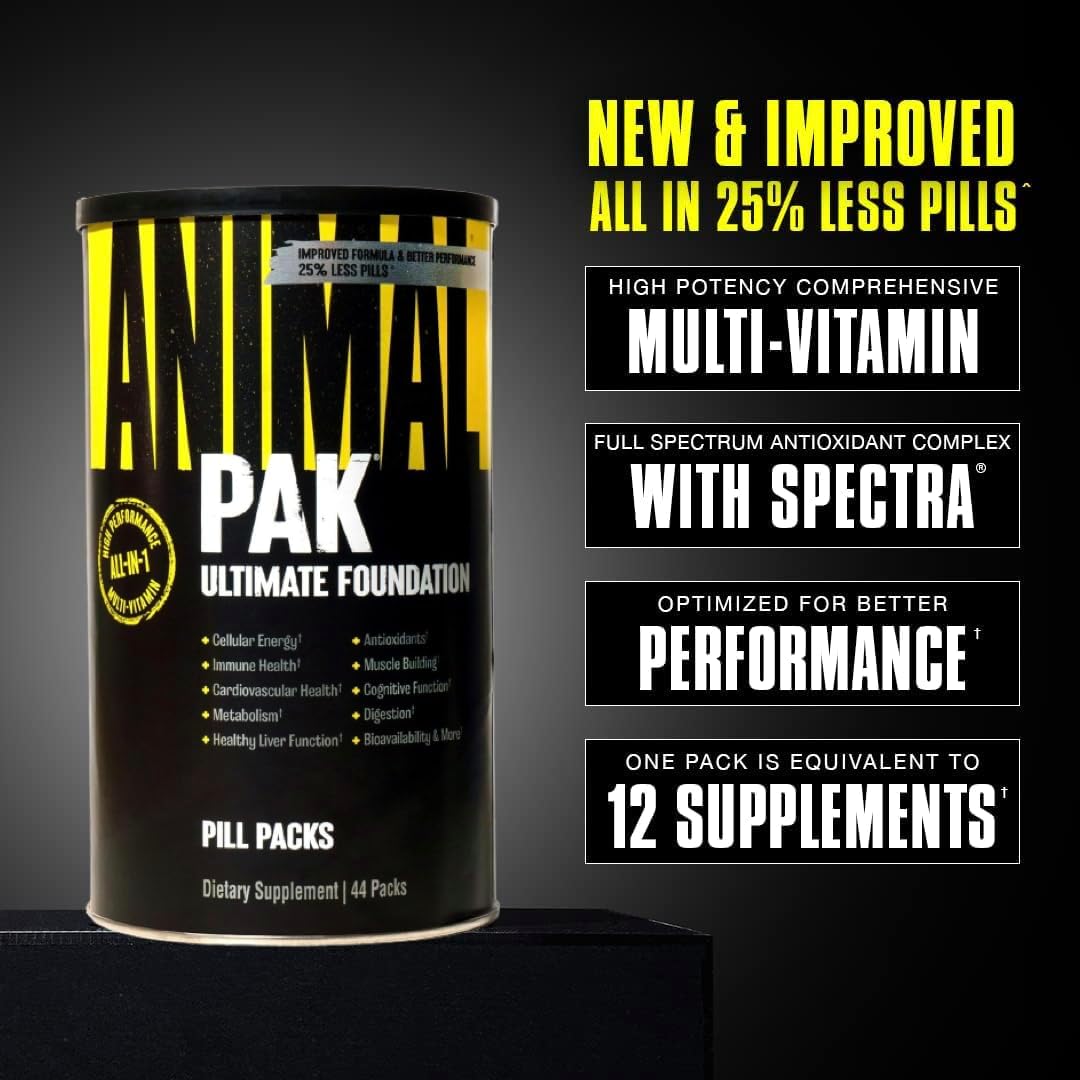 Animal Pak - Convenient All-in-One Vitamin & Supplement Pack - Zinc & Flex –Complete Joint Support Supplement – Contains Turmeric Root Curcumin – Helps Repair & Restore Joints – 44 Packs