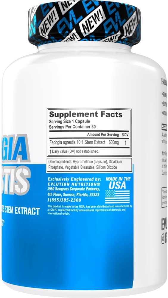 Evlution Fadogia Agrestis 600mg 10:1 Extract - Invigorating Fadogia Agrestis Extract Male Enhancement Pills for Increased Strength Drive Power and Performance Nutrition Testosterone Booster for Men