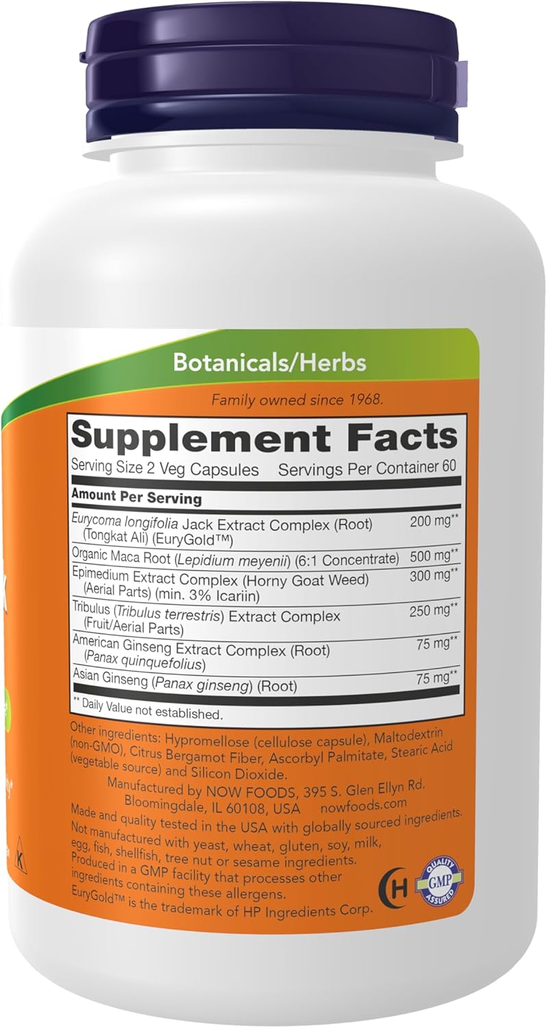 NOW Foods Supplements, TestoJack™ 200 with Tongkat Ali, Tribulus, Maca and Horny Goat Weed, 120 Veg Capsules