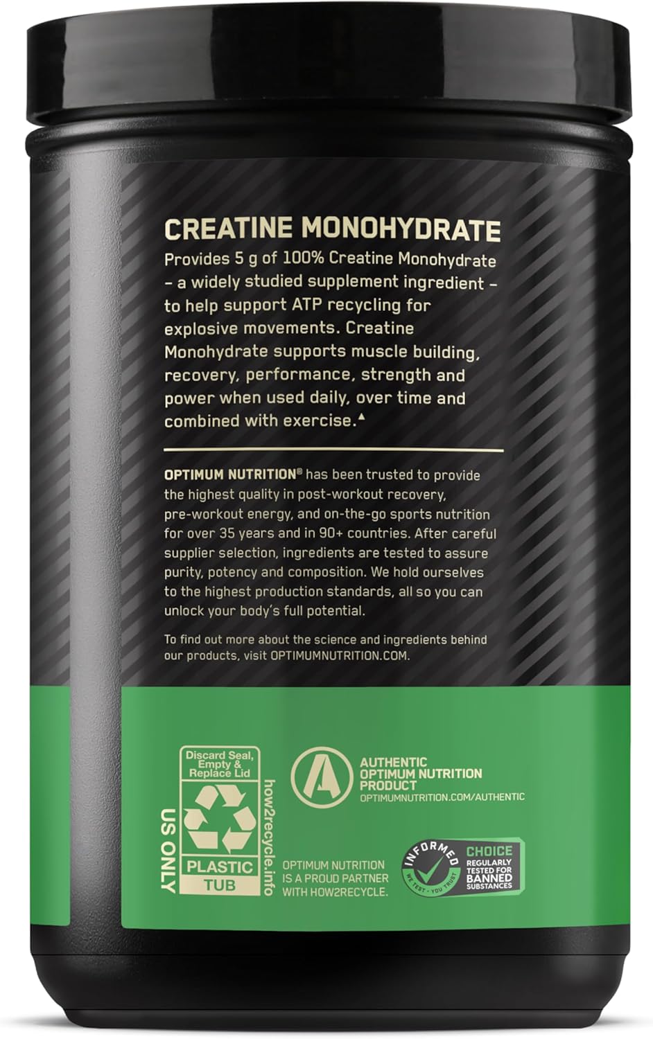 Optimum Nutrition Micronized Creatine Monohydrate Powder, Unflavored, 120 Servings, 600 Grams