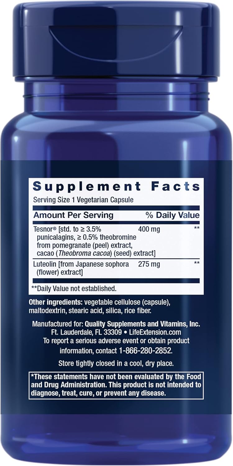 Life Extension Testosterone Elite – Testosterone Production Support Supplement for Men - with Luteolin, Pomegranate and Cacao Seed Extract – Gluten-Free, Non-GMO, Vegetarian – 30 Capsules