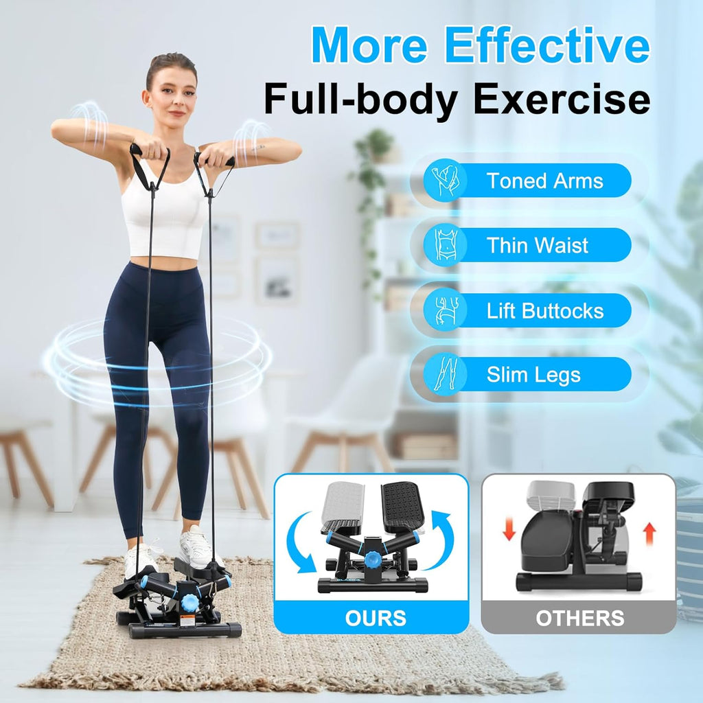 Steppers for Exercise at Home, Twist Stepper with 350LBS Loading Capacity, Mini Stepper with Resistance Bands, Hydraulic Fitness Stair Stepper for Home with LCD Monitor