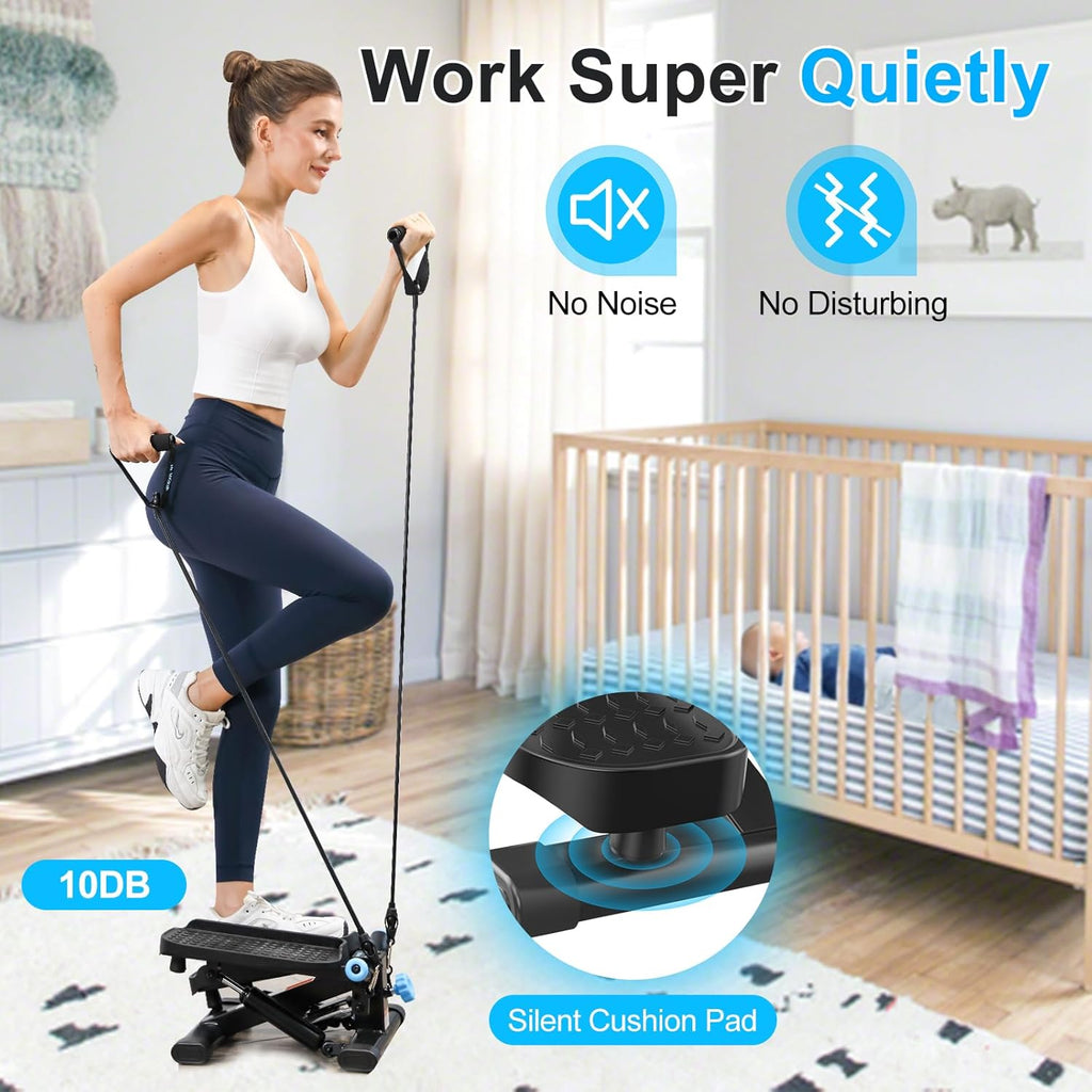 Steppers for Exercise at Home, Twist Stepper with 350LBS Loading Capacity, Mini Stepper with Resistance Bands, Hydraulic Fitness Stair Stepper for Home with LCD Monitor
