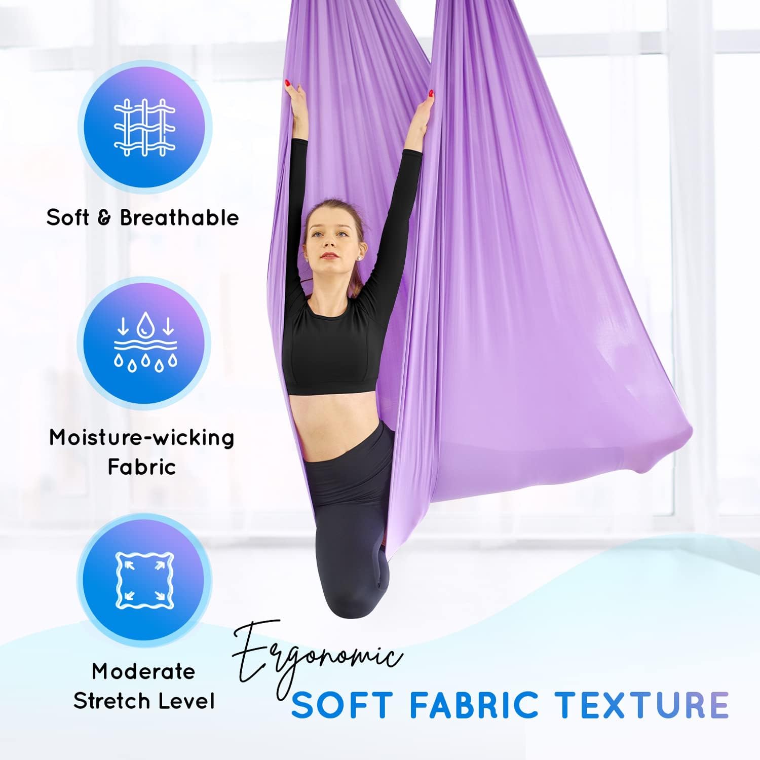 Aerial Yoga Hammock 5.5 Yards, 198 Inches Height Aerial Silks, Yoga Trapeze Increasing Strength, Flexibility and Balance