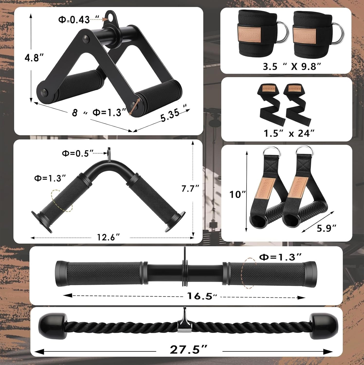 Cable Machine Attachment，LAT Pulldown Attachments Upgraded 1.3 Inch Comfort Grip Cable Attachments for Gym, Triceps Rope Bar,V Bar ,Double D Bar,Homr Gym Accessories (Copy)