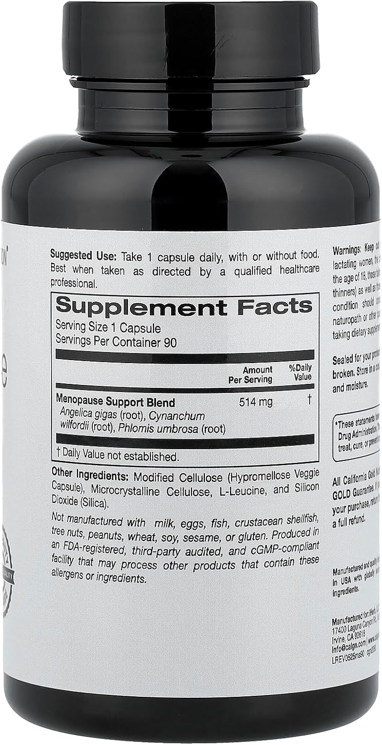 California Gold Nutrition Beauty, Menopause Support with Angelica gigas, Cynanchum wilfordii, Phlomis umbrosa and L-Leucine, 90 Veggie Capsules