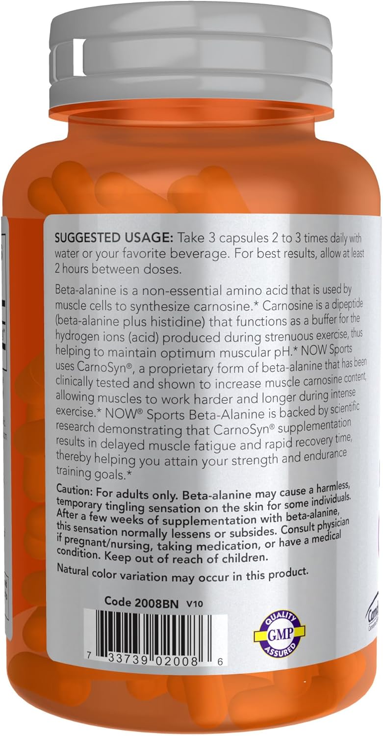 NOW Foods Sports Nutrition, Beta-Alanine 750 mg, Delays Muscle Fatigue*, Endurance*, 120 Veg Capsules