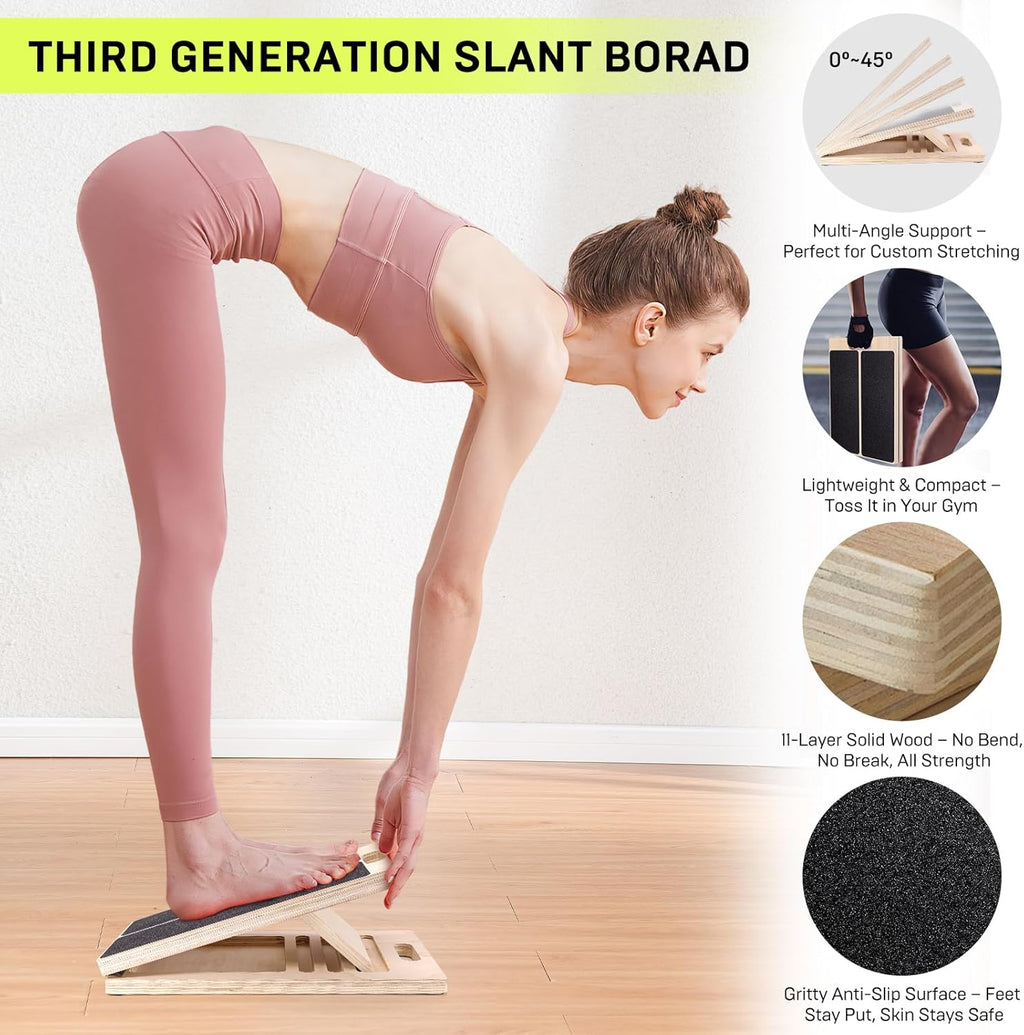 3rd Gen Adjustable Slant Board for Calf Stretching & Squat Wedge – Non-Slip Physical Therapy Equipment, Portable Rehab Stretching Board for Flexibility, Recovery & Strength Training