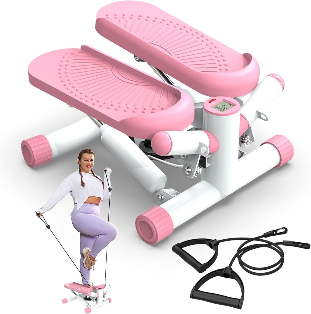 Steppers for Exercise at Home, Twist Stepper with 350LBS Loading Capacity, Mini Stepper with Resistance Bands, Hydraulic Fitness Stair Stepper for Home with LCD Monitor