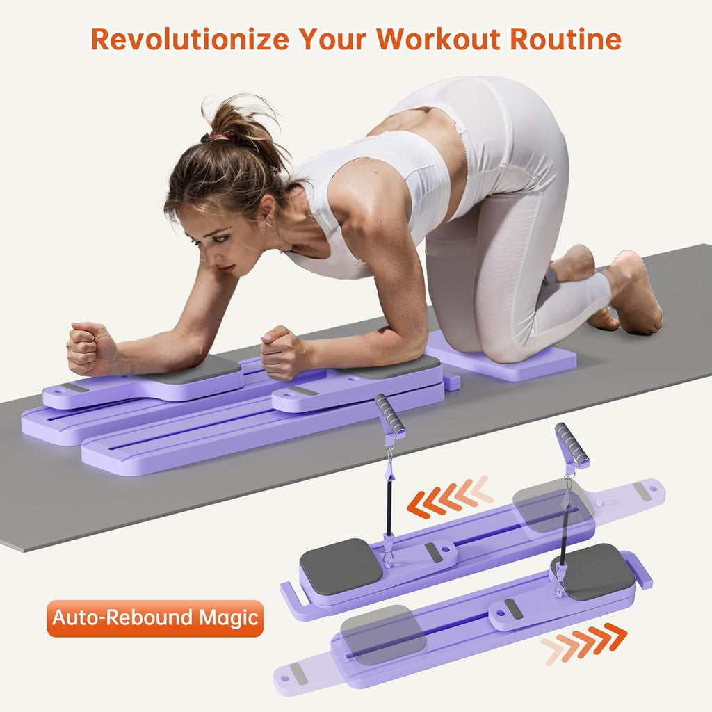 Pilates Board with Resistance Bands, 7-in-1 Foldable Pilates Reformer Set, Pilates Reformer Machine for Home Workout, Core Strengthener, Ab Workout, Glute & Leg Toning