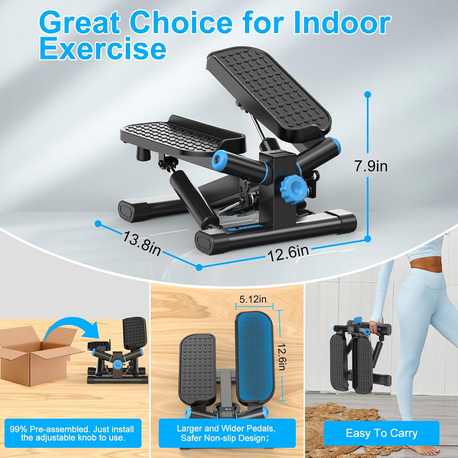 Steppers for Exercise at Home, Twist Stepper with 350LBS Loading Capacity, Mini Stepper with Resistance Bands, Hydraulic Fitness Stair Stepper for Home with LCD Monitor