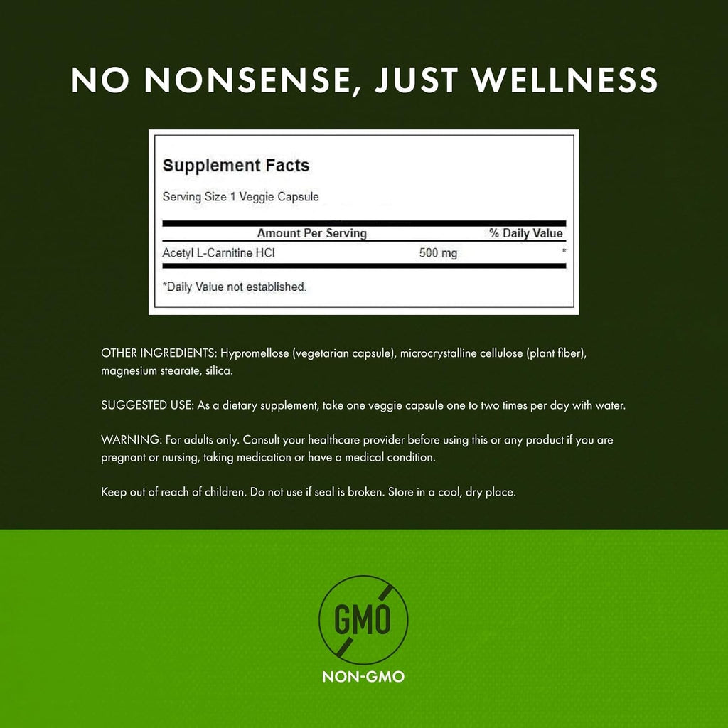 Acetyl L-Carnitine 500 mg 100 Caps by Swanson Premium