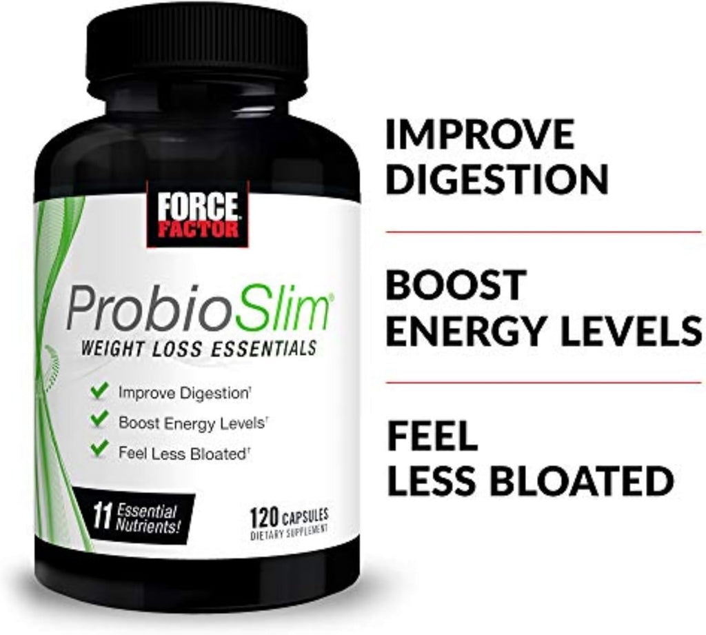 ProbioSlim Weight Loss Essentials Complete Daily Digestive Health and Weight Loss Probiotic Supplement for Women and Men with Electrolytes and Green Tea Extract, 120 Capsules