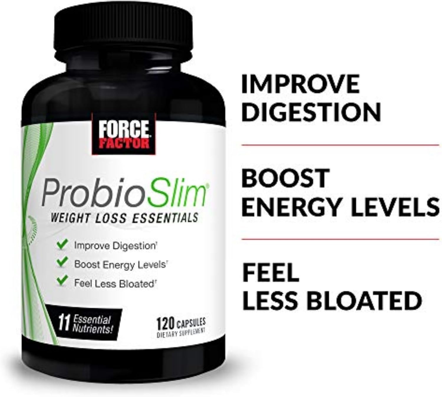 ProbioSlim Weight Loss Essentials Complete Daily Digestive Health and Weight Loss Probiotic Supplement for Women and Men with Electrolytes and Green Tea Extract, 120 Capsules