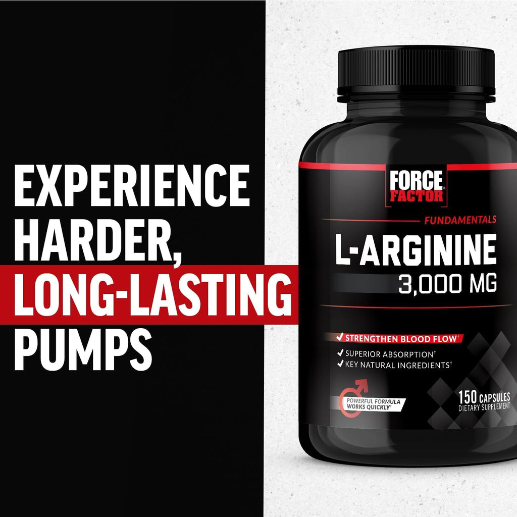 L-Arginine Nitric Oxide Supplement with BioPerine to Help Build Muscle and Support Stronger Blood Flow, Circulation, Nutrient Delivery, and Pumps, L-Arginine 3000mg, 3g, 150 Capsules