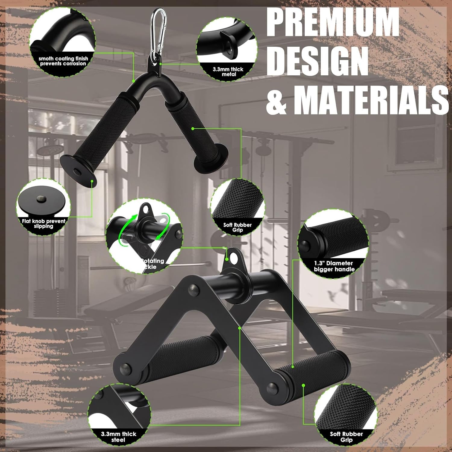Cable Machine Attachment，LAT Pulldown Attachments Upgraded 1.3 Inch Comfort Grip Cable Attachments for Gym, Triceps Rope Bar,V Bar ,Double D Bar,Homr Gym Accessories (Copy)