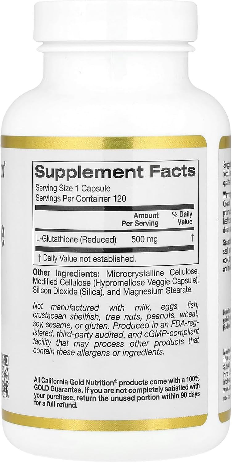 California Gold Nutrition L-Glutathione (Reduced), 500 mg, 120 Veggie Capsules