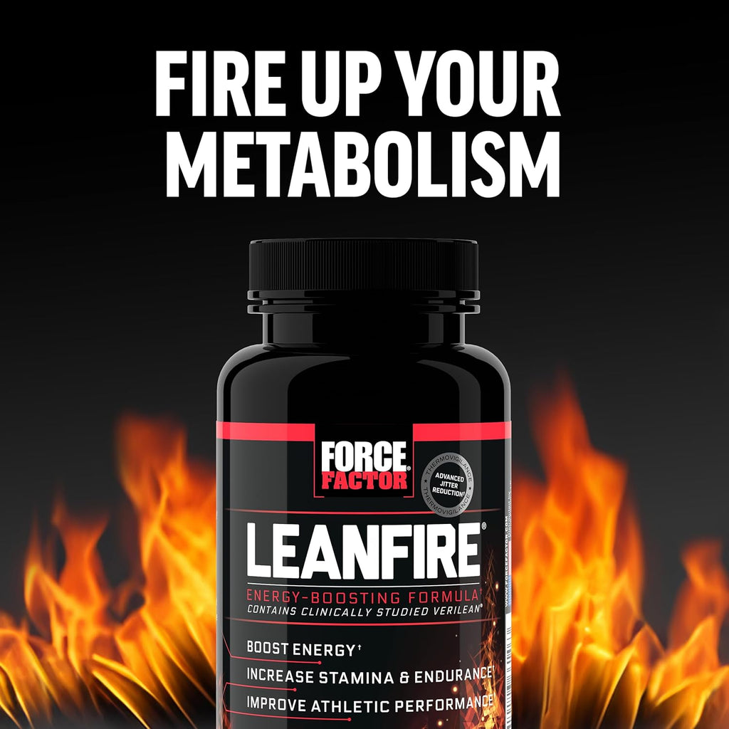 LeanFire Pre Workout Energy Pills with Green Tea Extract and Caffeine to Increase Energy, Build Lean Muscle, Black, 60 Count (Pack of 1), Package May Vary