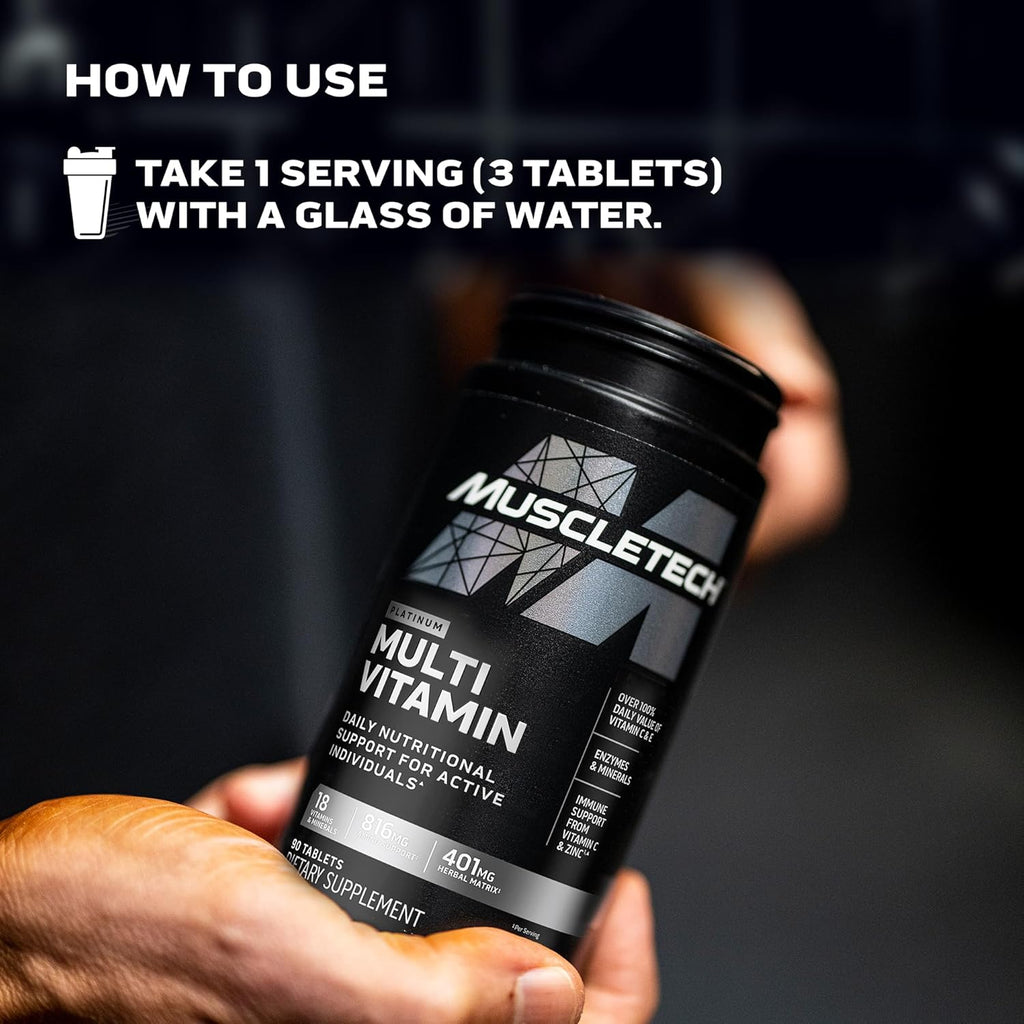 MuscleTech Platinum Multivitamins for Men & Women - Multi-Vitamin Supplement for Immune Support - 18 Vitamins & Minerals, Vitamin A C D E B6 B12 - Daily Workout Supplements for Men - 90 Capsules