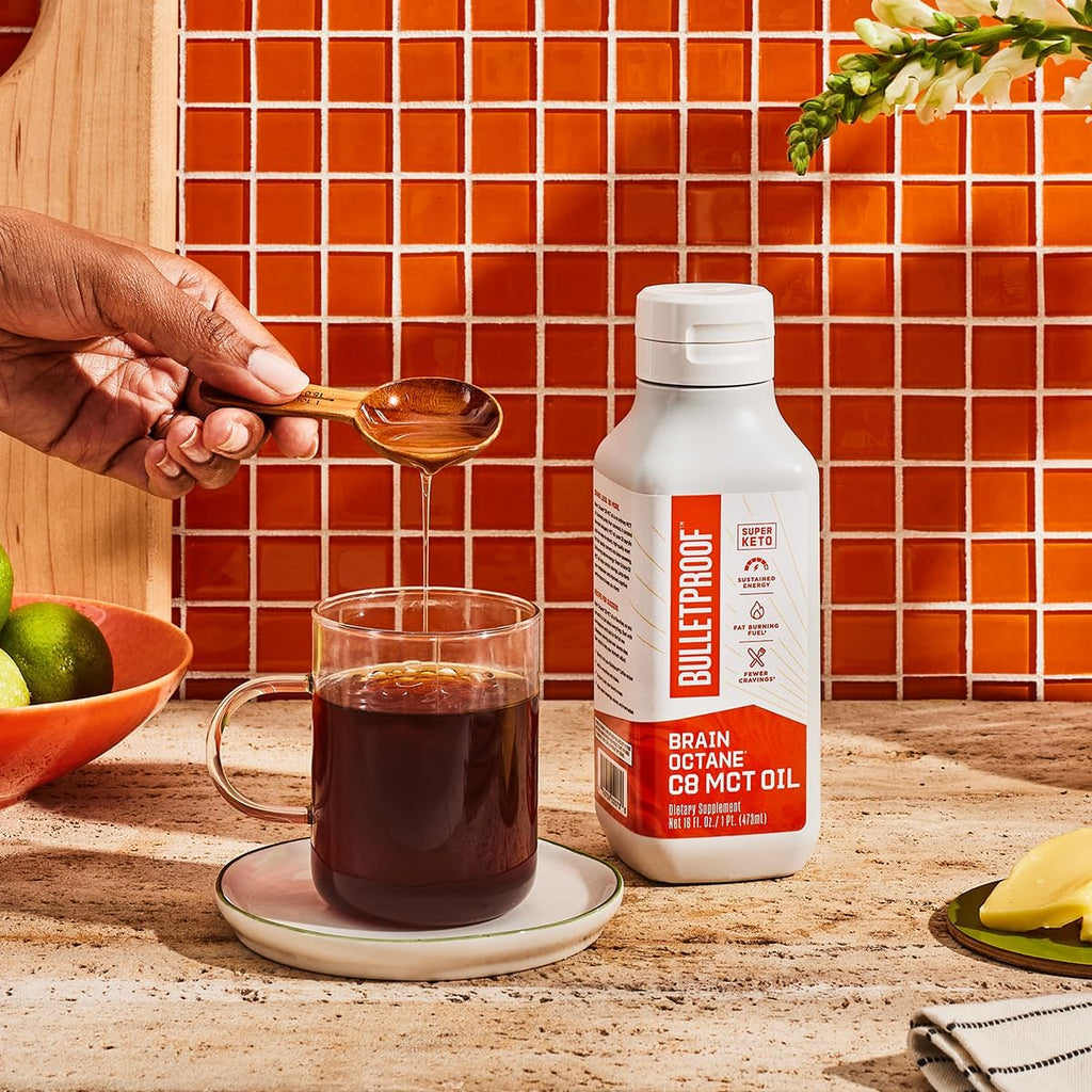 Brain Octane Premium C8 MCT Oil from Non-GMO Coconuts, 14g MCTs, 14 Fl Oz, Bulletproof Keto Supplement for Sustained Energy, Appetite Control, Mental & Physical Energy, Non-GMO, Vegan & Cruelty Free