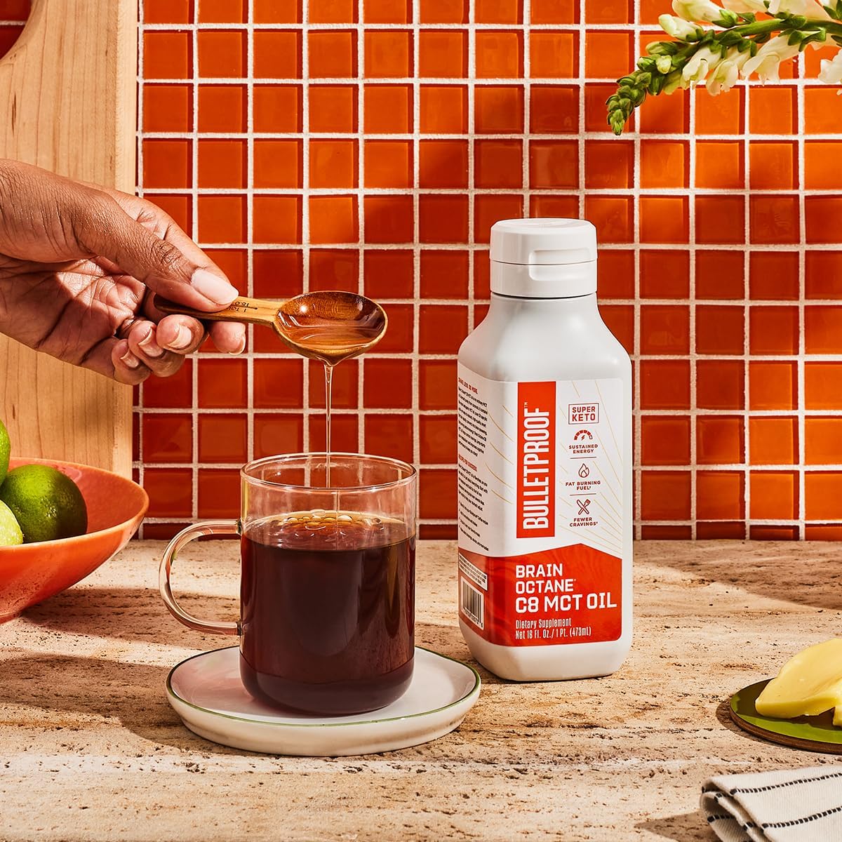 Brain Octane Premium C8 MCT Oil from Non-GMO Coconuts, 14g MCTs, 14 Fl Oz, Bulletproof Keto Supplement for Sustained Energy, Appetite Control, Mental & Physical Energy, Non-GMO, Vegan & Cruelty Free