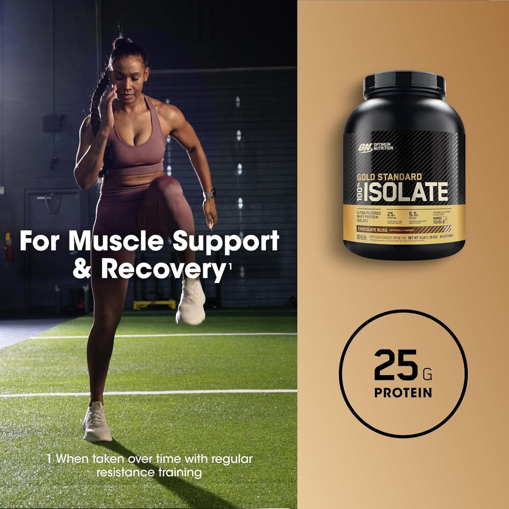 Optimum Nutrition Gold Standard 100% Isolate, Protein Powder, Chocolate Bliss, 3 Pounds, 44 Servings. Whey Protein Isolate