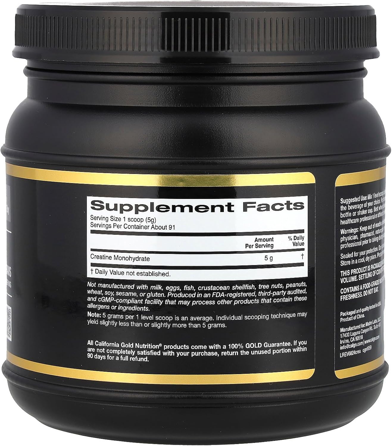 California Gold Nutrition, Creatine Powder, Micronized, Muscle and Strength Support, Creatine Monohydrate, No Gluten, No GMOs, No Soy, Unflavored, 16 oz (454 g)