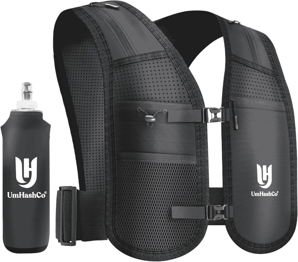 Running Vest Phone Holder with 500ml Water Bottle, Waterproof Phone Pocket Reflective Vest, Breathable Hydration Running Vest for Unisex