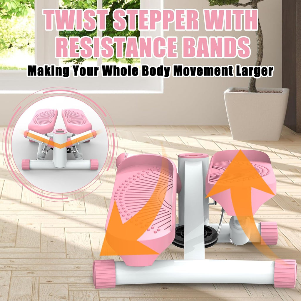 Steppers for Exercise at Home, Twist Stepper with 350LBS Loading Capacity, Mini Stepper with Resistance Bands, Hydraulic Fitness Stair Stepper for Home with LCD Monitor