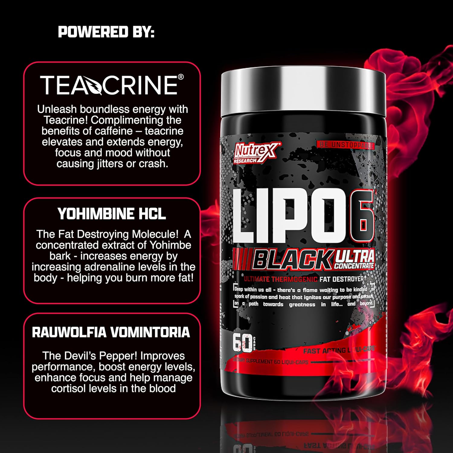 Nutrex Research Lipo-6 Black Ultra Concentrate | Thermogenic Energizing Fat Burner Supplement, Increase Weight Loss, Energy & Intense Focus |Capsule, 60Count