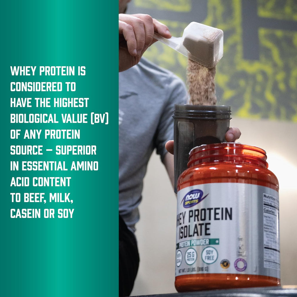 NOW Foods Sports Nutrition, Whey Protein Isolate, 25 g With BCAAs, Unflavored Powder, 1.2-Pound