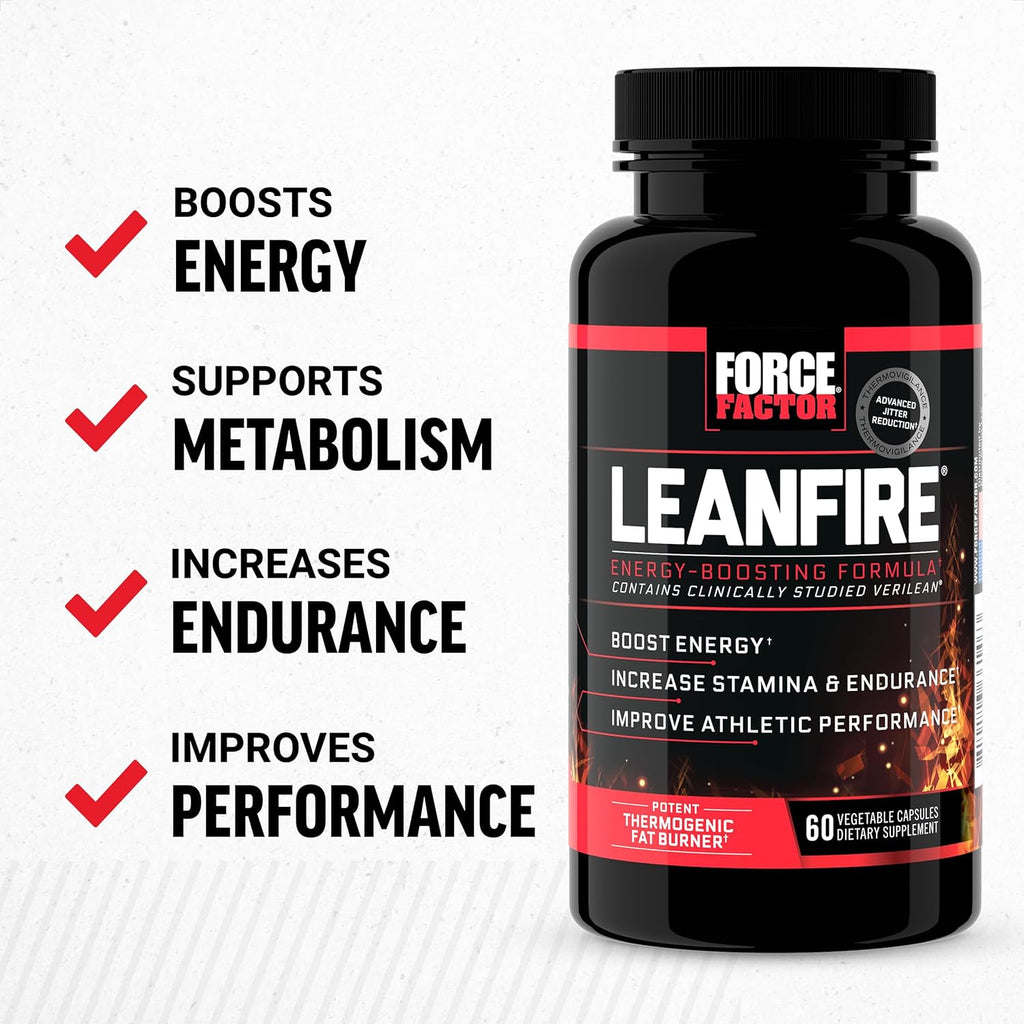LeanFire Pre Workout Energy Pills with Green Tea Extract and Caffeine to Increase Energy, Build Lean Muscle, Black, 60 Count (Pack of 1), Package May Vary