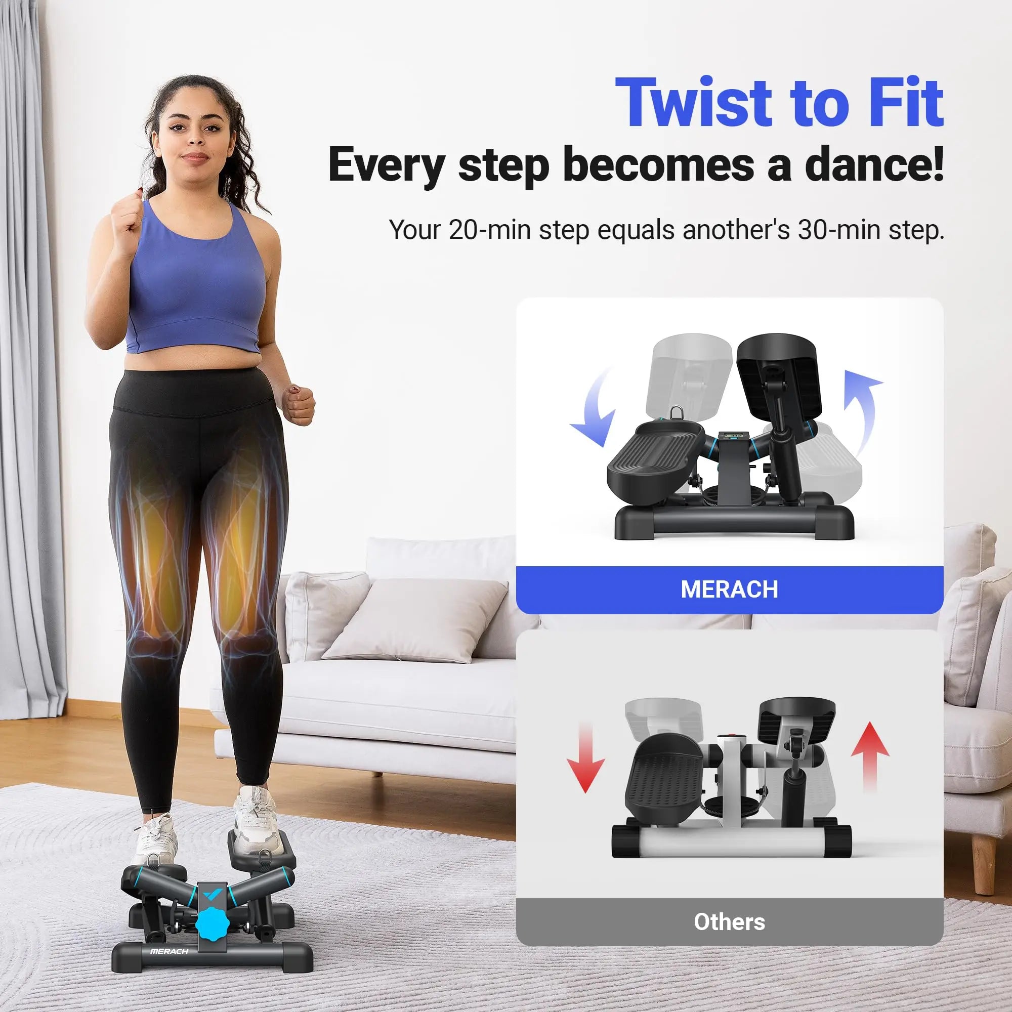 Mini Stepper for Exercise, Twist Stair Stepper 330LBS Capacity, Stepper Exercise Equipment with Resistance Bands for Full Body Workout at Home