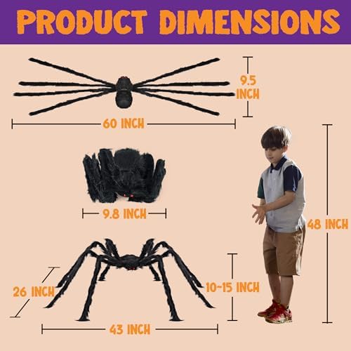 Halloween Outdoor Decorations Giant Spider, 5 Ft Large Spider for Yard Lawn Garden Patio Scary Halloween Outside Decor, Indoor Haunted House Prop and Home Party Decor, Black