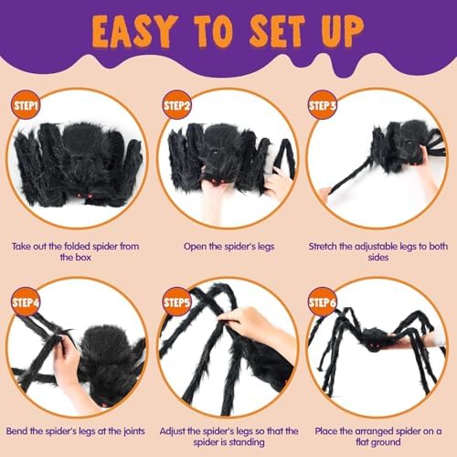 Halloween Outdoor Decorations Giant Spider, 5 Ft Large Spider for Yard Lawn Garden Patio Scary Halloween Outside Decor, Indoor Haunted House Prop and Home Party Decor, Black