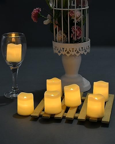Flameless Votive Candles,Flameless Flickering Electric Fake Candle,24 Pack 200+Hour Battery Operated LED Tea Lights in Warm White for Wedding, Table, Halloween,Christmas Decorations 1.5"X1.7"
