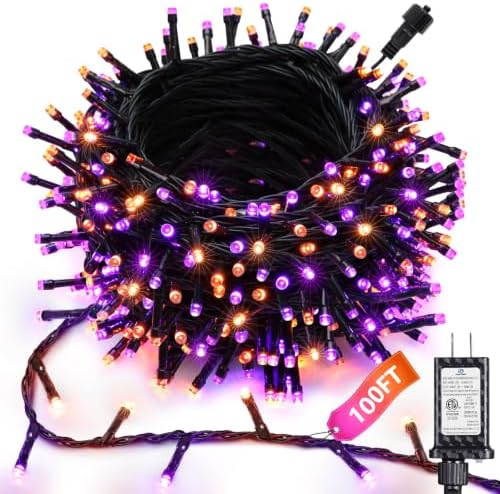 Orange Purple Halloween Lights, 100FT 300LED Plug-in String Lights
