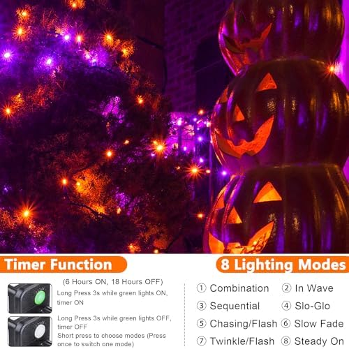 Orange Purple Halloween Lights, 100FT 300LED Plug-in String Lights