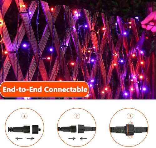 Orange Purple Halloween Lights, 100FT 300LED Plug-in String Lights