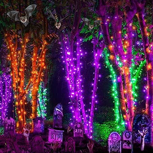 Orange Purple Halloween Lights, 100FT 300LED Plug-in String Lights