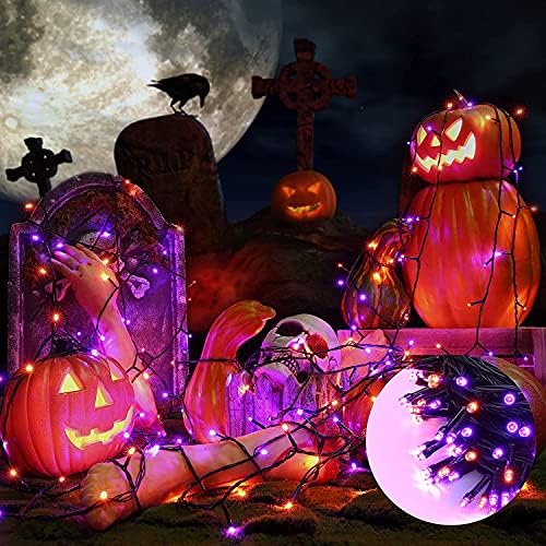 Orange Purple Halloween Lights, 100FT 300LED Plug-in String Lights