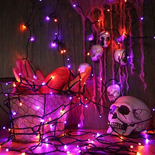 Orange Purple Halloween Lights, 100FT 300LED Plug-in String Lights