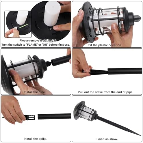 6 Pack Solar Flame Torch Lights Outdoor, Dual Use Flickering Purple Flame Garden Light, Hanging Lantern, Auto On/Off & Waterproof Halloween Lighting for Lawn Patio Yard Walkway Driveway