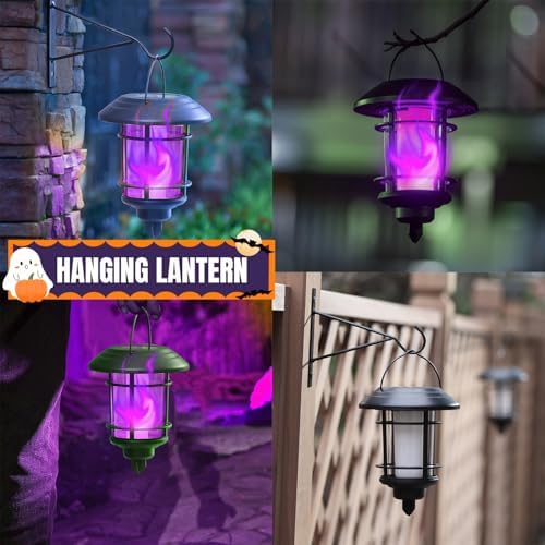 6 Pack Solar Flame Torch Lights Outdoor, Dual Use Flickering Purple Flame Garden Light, Hanging Lantern, Auto On/Off & Waterproof Halloween Lighting for Lawn Patio Yard Walkway Driveway