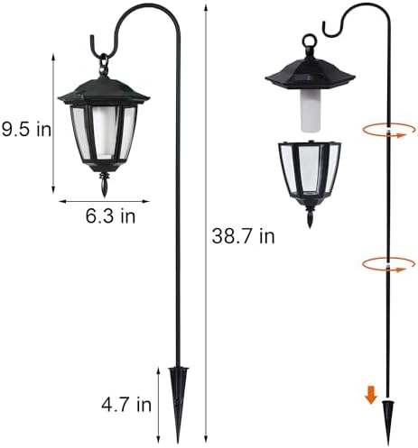 4 Pack Solar Halloween Flame Hanging Lights Outdoor, Flickering Flame LED Garden Lanterns with 4x38 Inch Shepherd Hooks, Landscape Lighting Waterproof for Lawn Yard Pathway Driveway, Purple